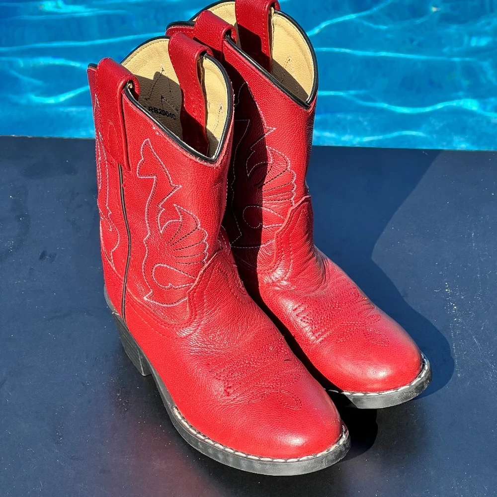Masterson Boot Co. Kids Leather western Cowboy Boots Red Size 12 M Style RB2004C